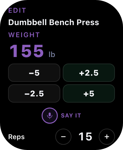 Apple Watch edit exercise screen