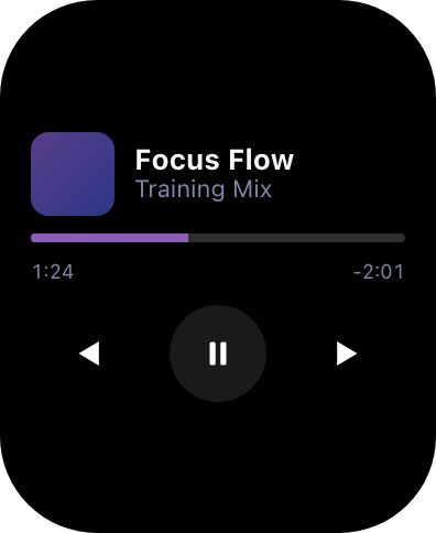Apple Watch now playing audio controls screen