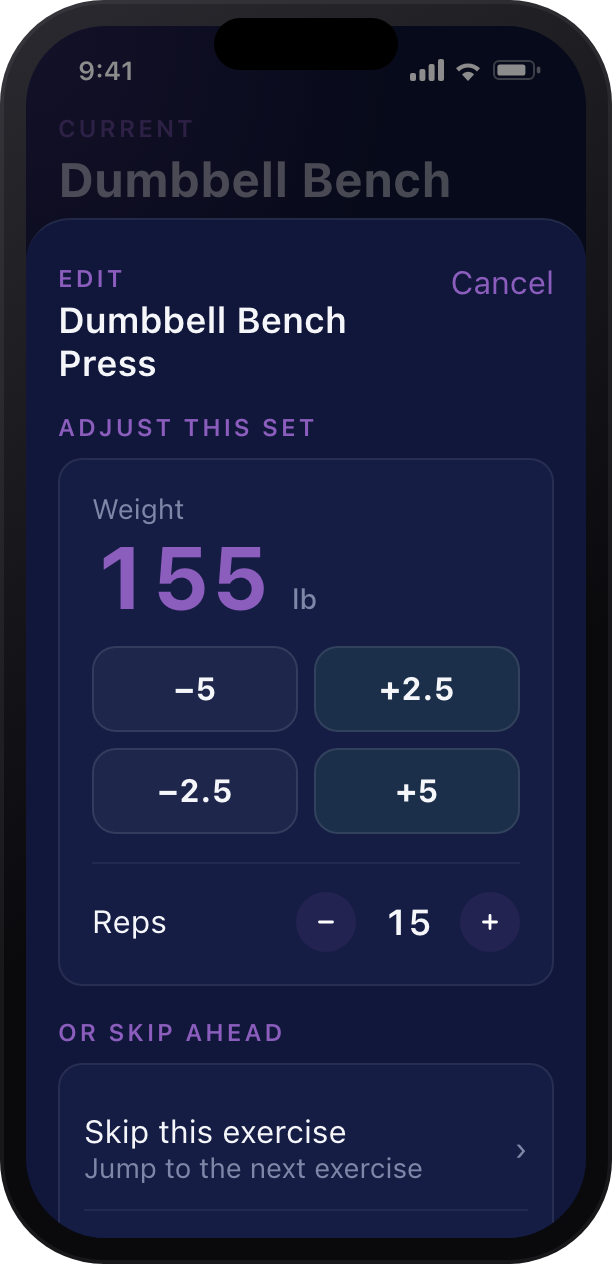 Formasync Trainer iPhone edit set sheet