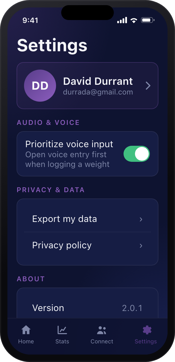 Formasync Trainer iPhone settings screen