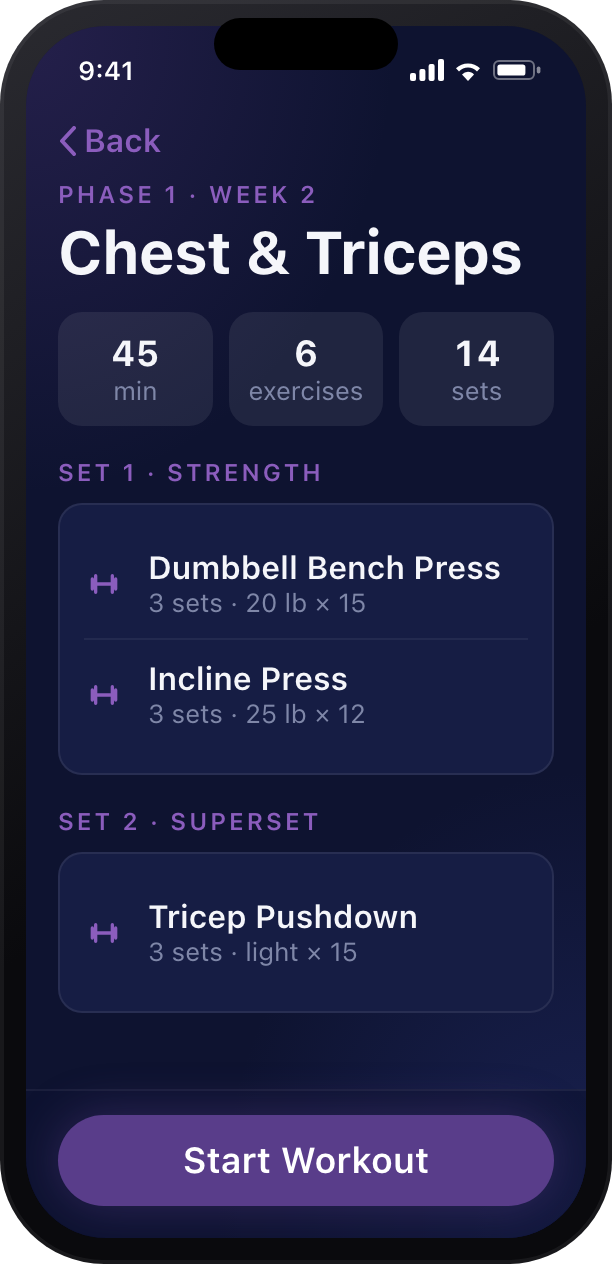Formasync Trainer iPhone workout detail screen